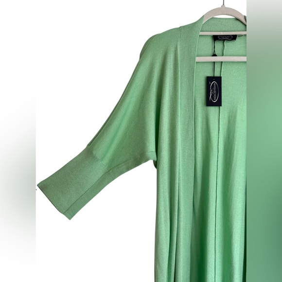 NWT Magaschoni Mint Green Open Front Longline Cardigan Sweater Cashmere Blend Lg - Picture 2 of 8